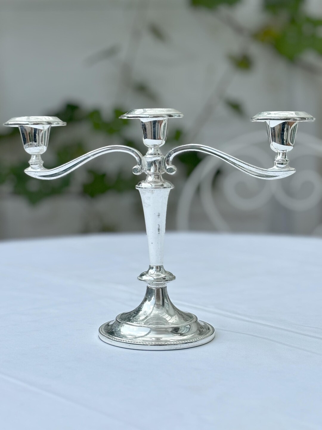 Candlestick Candle Holder in Shiny Silver Patinated Metal, Refined Centerpiece for Chic Reception... | Etsy (US)