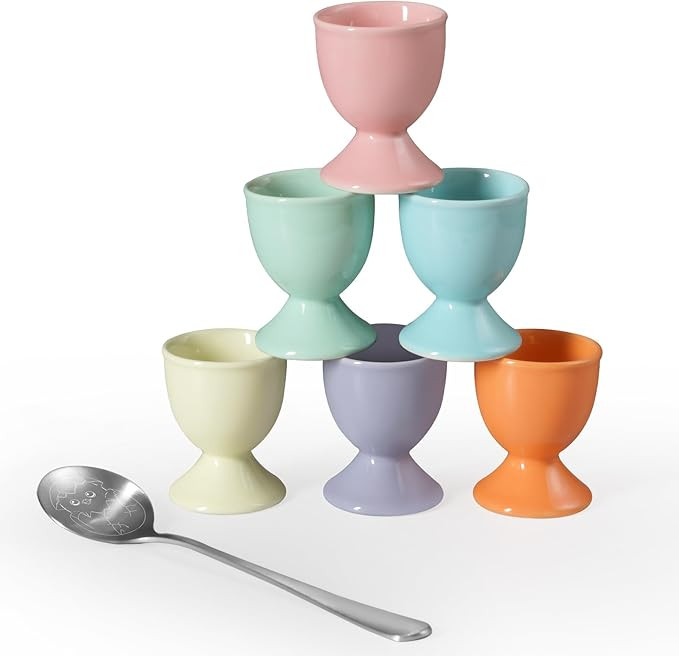 Cinf Easter Gift Macaroon 6Pack Ceramic Egg Cups With 1 Cute 304 Stainless Steel Spoon for Hard a... | Amazon (US)