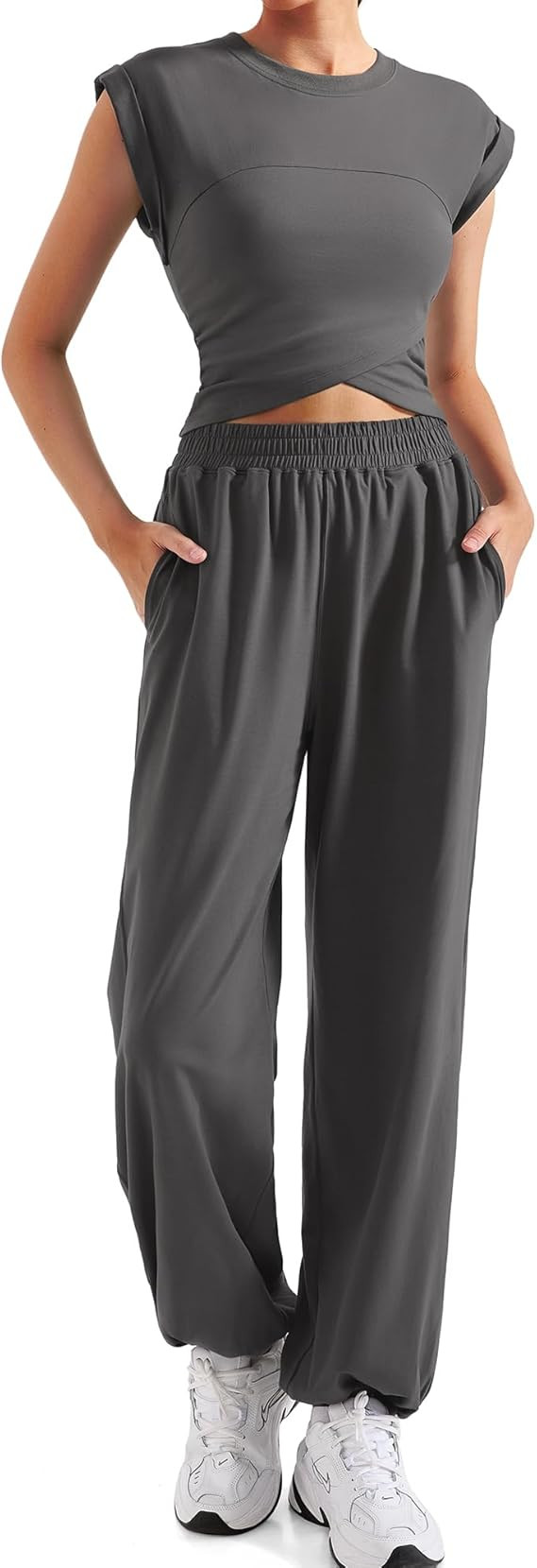 SUUKSESS Women 2 Piece Matching Lounge Workout Sets Outfits Sleeveless Cropped Tops Summer High W... | Amazon (US)