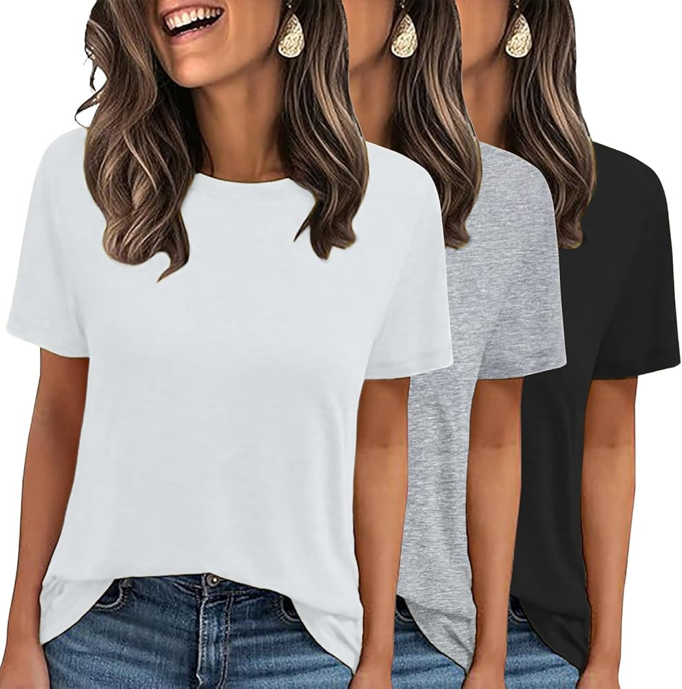 LOOKFACE 3 Pack Womens Basic T Shirts Summer Tops 2026 Short Sleeve Tees Comfy Casual Vacation Cl... | Amazon (US)