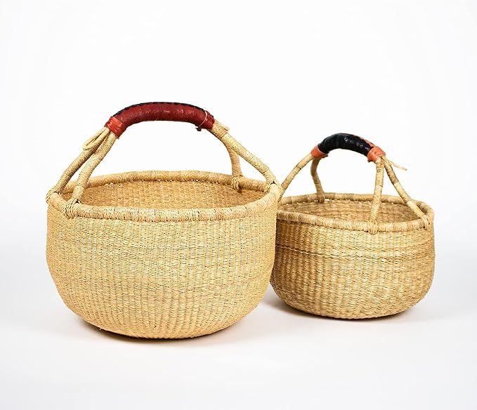 Bolga Zaare Market Basket, Handmade in Ghana by Women Artisans, Natural, LARGE/SMALL COMBO (2 bas... | Amazon (US)