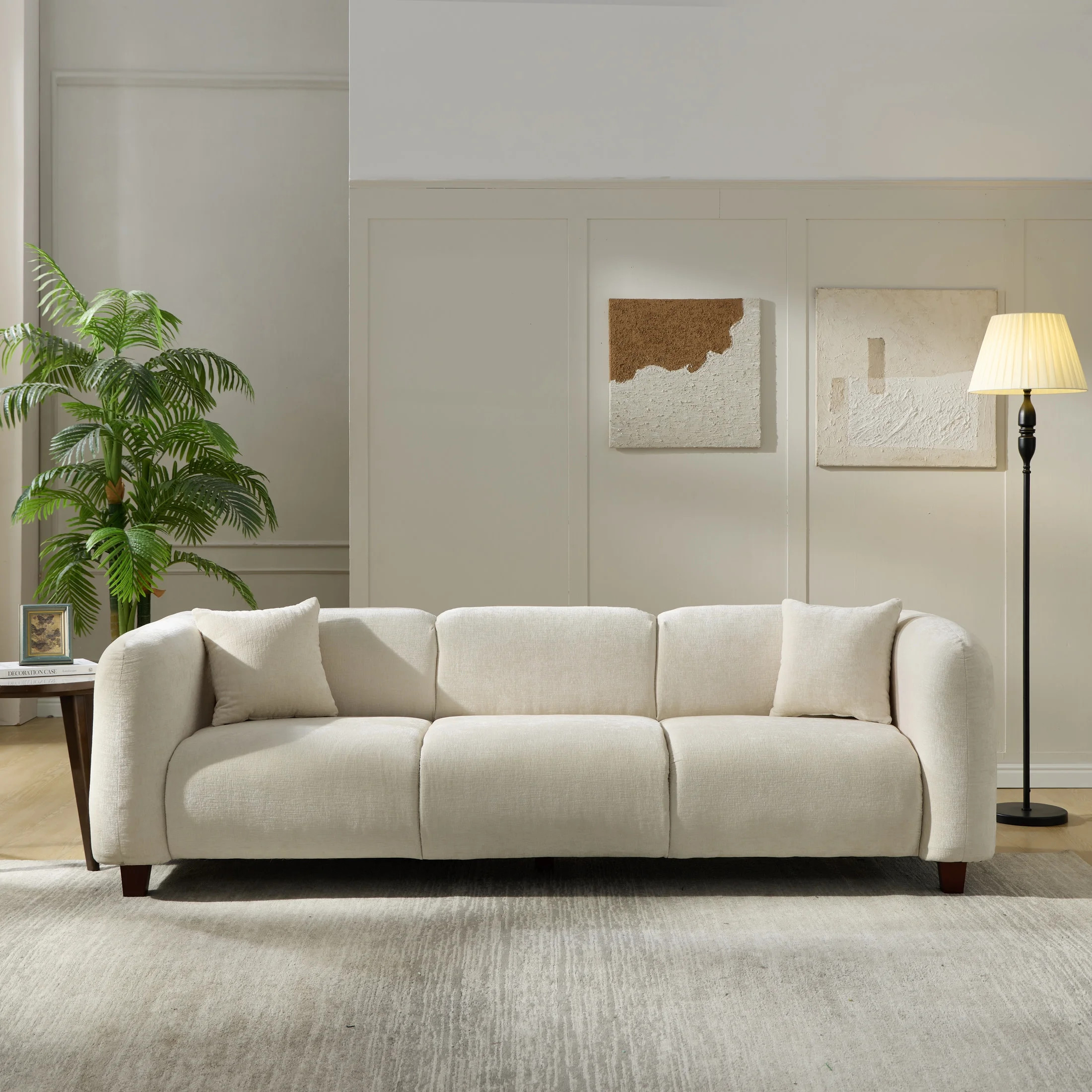 Christopher Knight Home 87" Modern Upholstered Sofa, Oversized 3-Seater Couch with Pillows, Wood ... | Walmart (US)