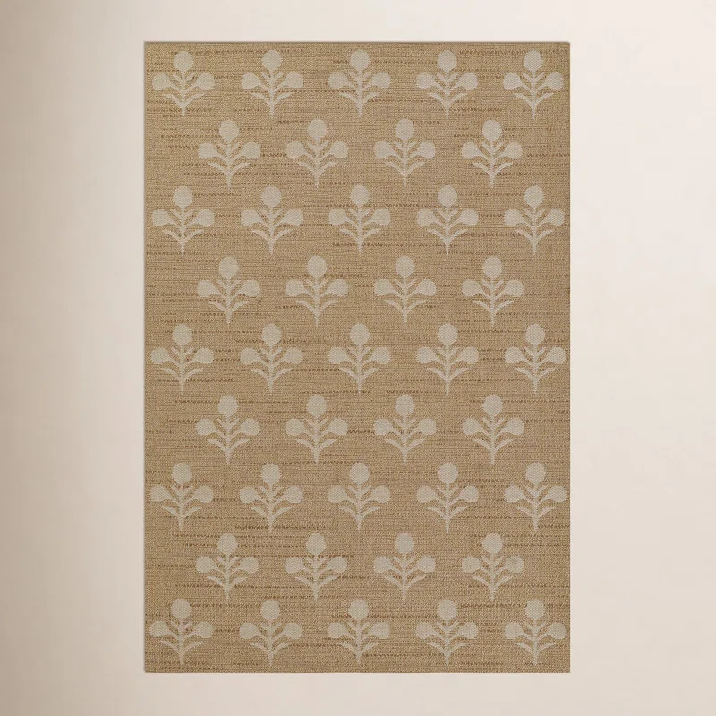 Saybrook Floral Power Loom Polypropylene Plastic Indoor / Outdoor Area Rug in Beige/Brown | Wayfair North America