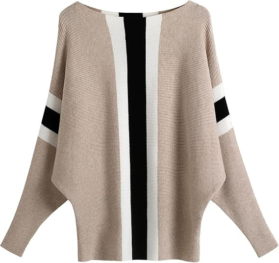 GABERLY Boat Neck Batwing Sleeves Dolman Knitted Sweaters and Pullovers Tops for Women | Amazon (US)