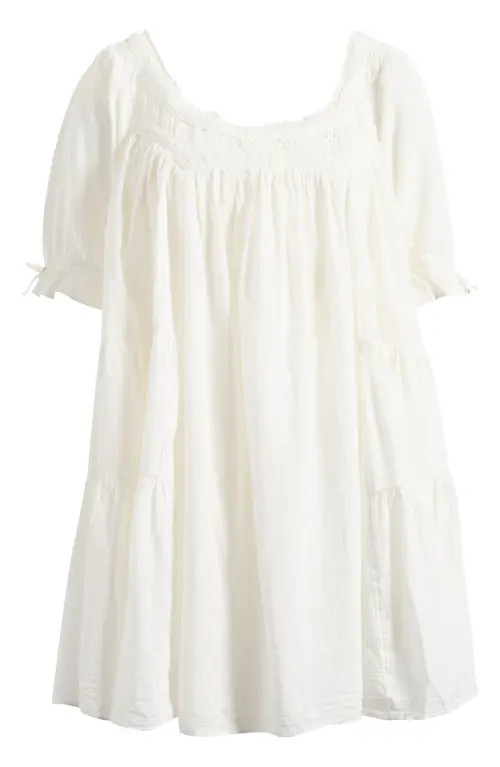 Free People Sandy Shores Cotton Babydoll Minidress in Ivory at Nordstrom, Size Large | Nordstrom