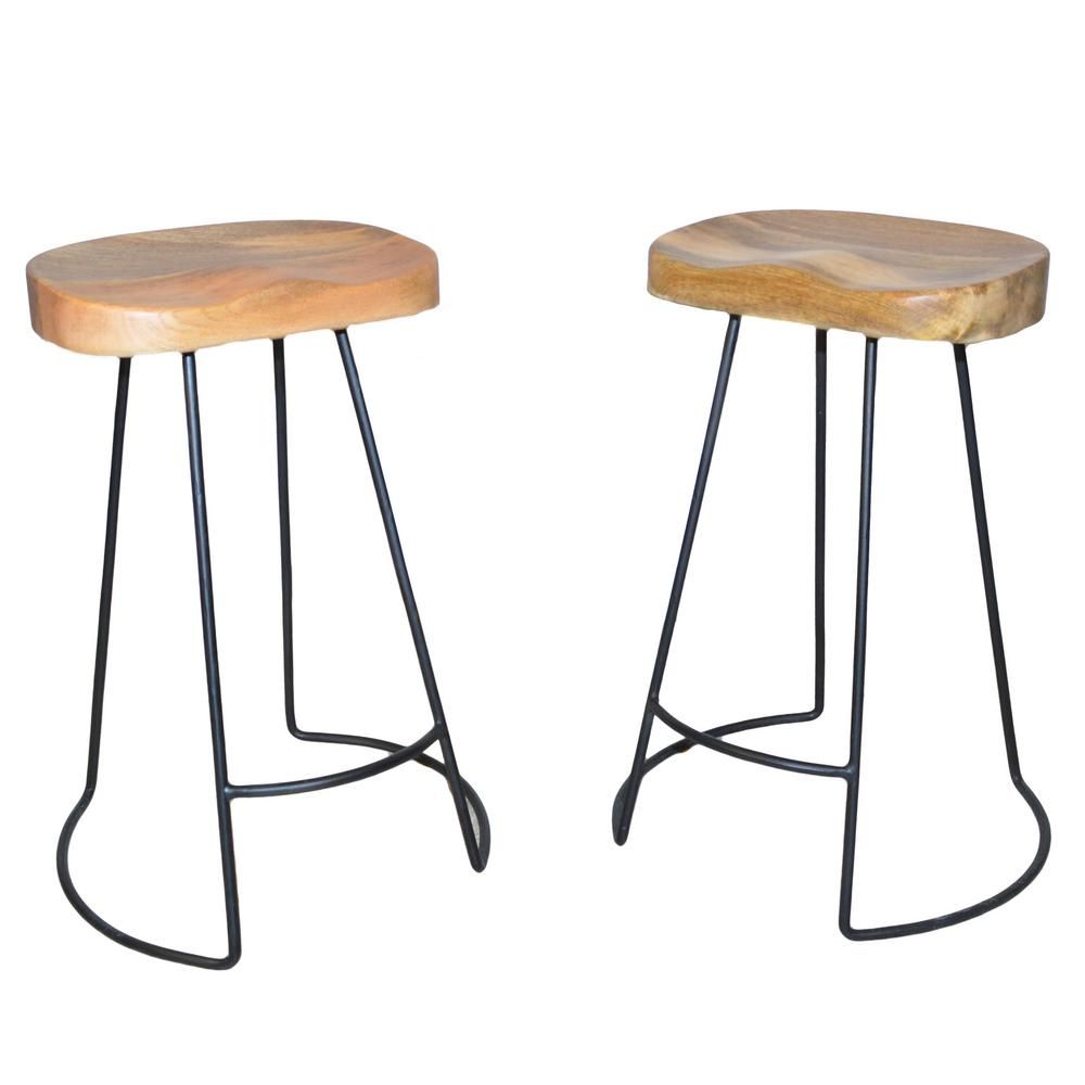 Saga 25 in. Natural and Black Counter Stool (Set of 2) | The Home Depot