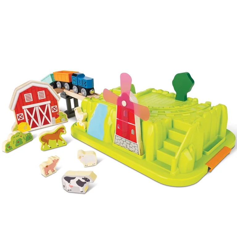 Hape: Farmyard Train Bucket Set - Wooden Train Animal Set, Building Toy, Storage Box, Build A Far... | Walmart (US)