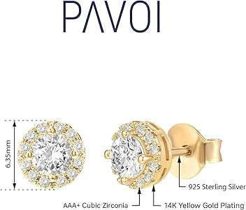 PAVOI 14K Gold Plated 925 Sterling Silver Post Brilliant Round Faux Diamond Halo Earrings - Premi... | Amazon (US)