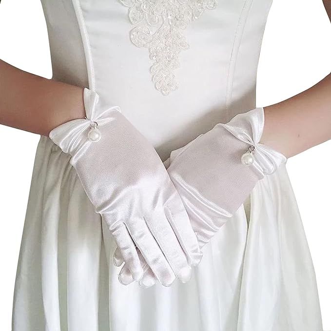 Acenail Pearl Women’s Wedding Gloves White Lace Gloves Short Satin Bridal Gloves Floral Tea Par... | Amazon (US)