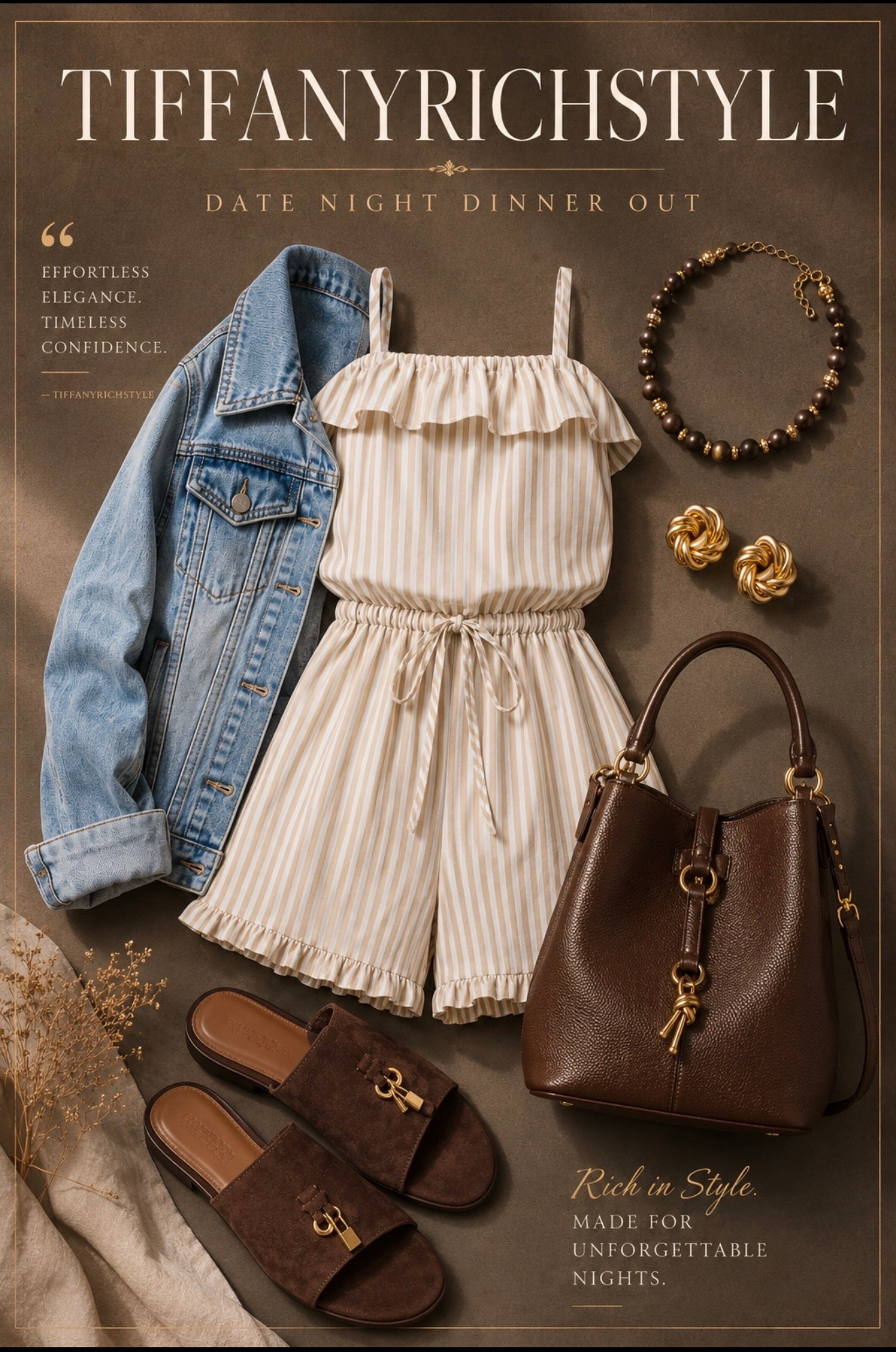 Date night, but make it effortless. 

This striped romper, denim jacket, and rich brown accessories are the perfect blend of casual chic and quiet luxury. 

#LTKStyle #AmazonFashion #DateNightLook #TiffanyRichStyle

#LTKgrwm #LTKOver40 #LTKWorkwear