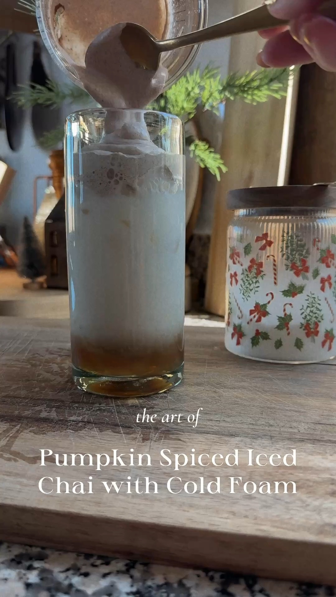 Iced chai latte + pumpkin spice cold foam 

#LTKWatchNow #LTKHome #LTKParties