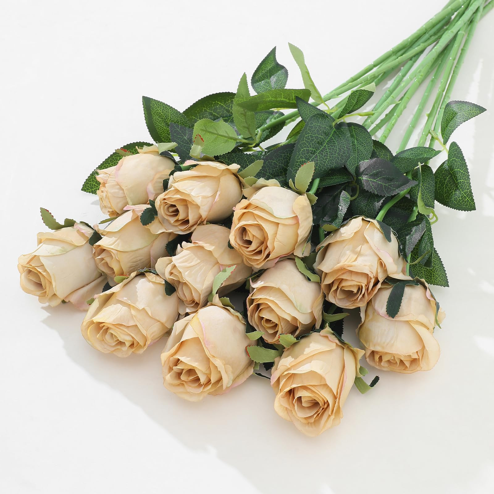 12Pcs Realistic Fake Champagne Roses Faux Flowers with Long Stems, Artificial Silk Rose Flowers f... | Amazon (US)
