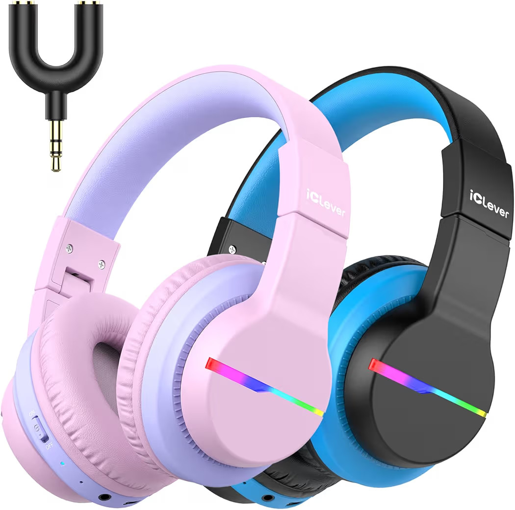 iClever BTH12 Kids Bluetooth Headphones Over Ear Kids Headphones, Bluetooth 5.2, Pink & Black | Amazon (US)