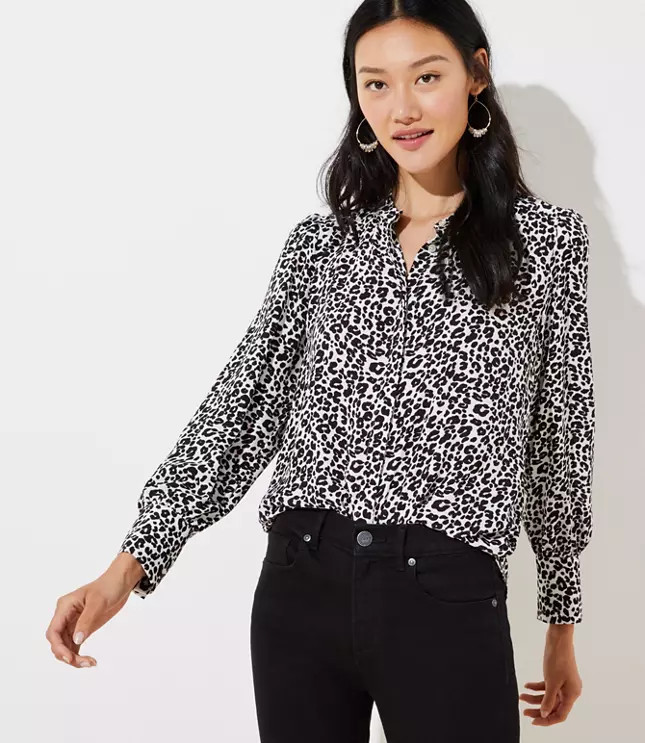 Leopard Print Crossover Back Utility Blouse | LOFT | LOFT
