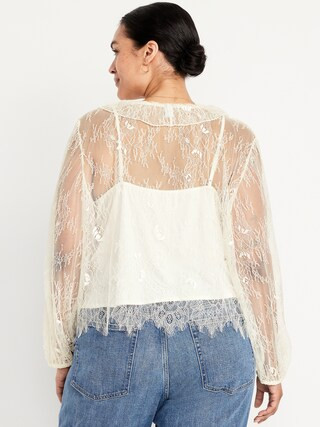 Long-Sleeve Lace V-Neck Lined Top | Old Navy (US)