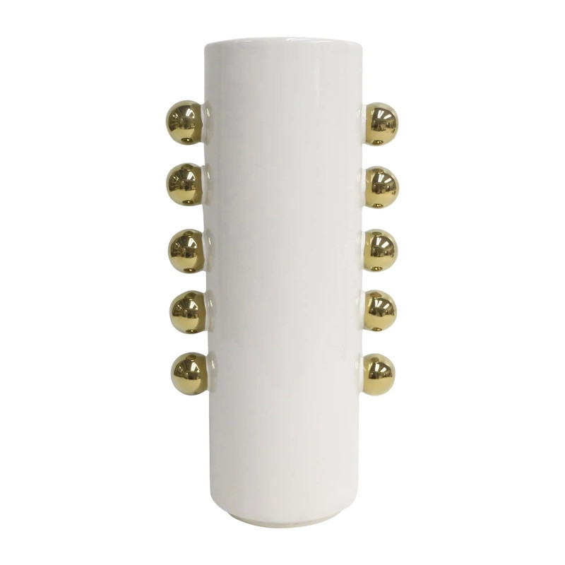 Cer, 16" Vase W/ Side Knobs, White/gold | Homethreads