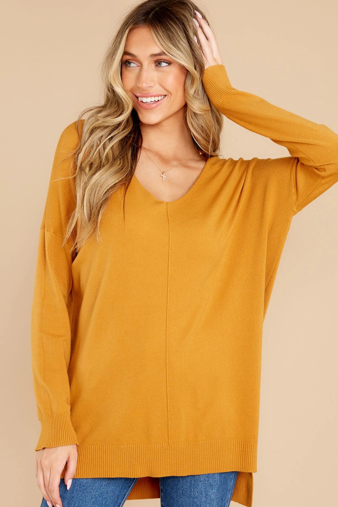 Wind Down Goldenrod Yellow Sweater | Red Dress 