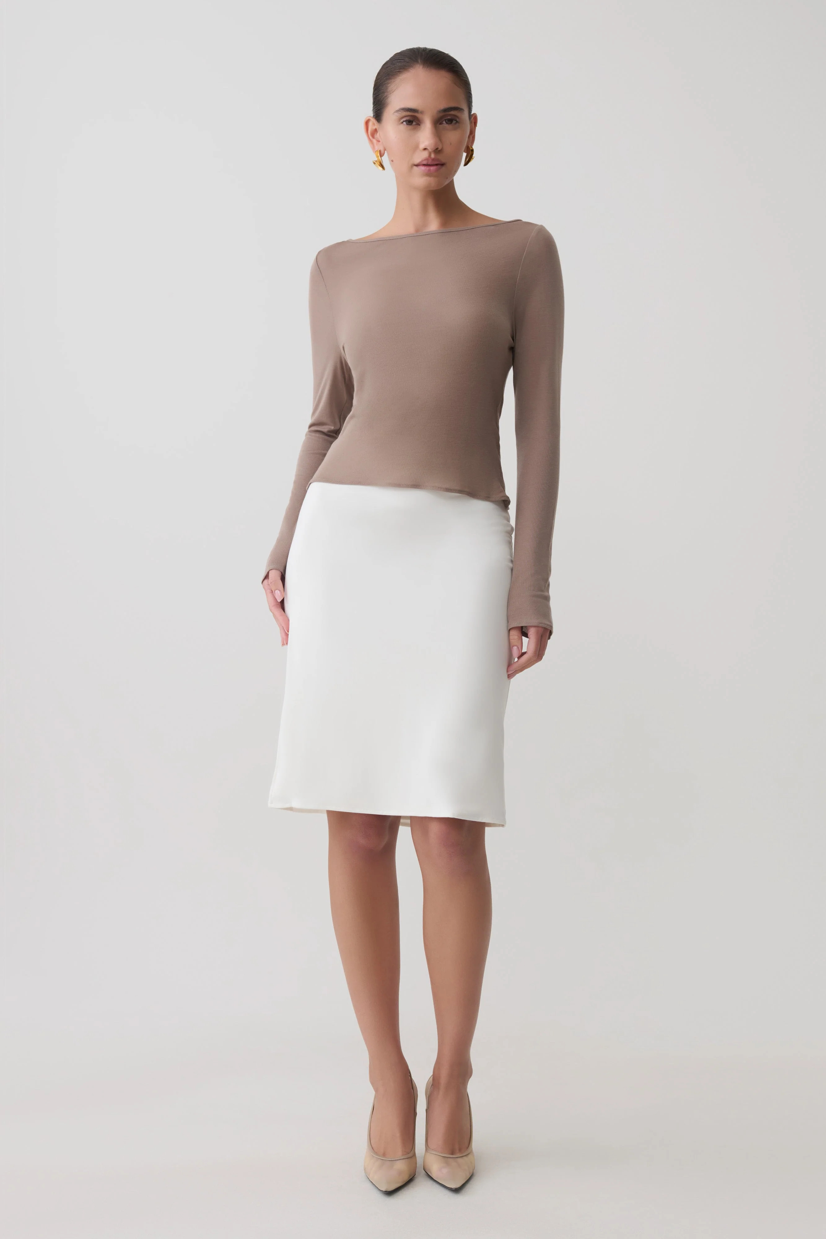 Greer Knee Length Skirt - White | Meshki UK