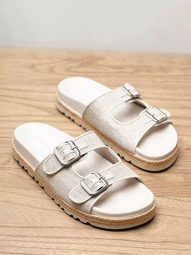 Mint Velvet Moira Buckle Sliders, Silver | John Lewis (UK)