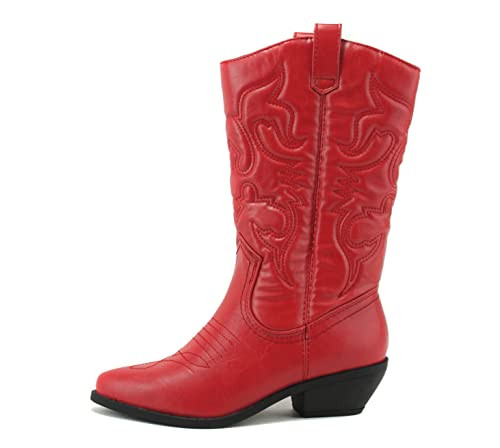 Soda Women's Red Reno Western Cowboy Pointed Toe Knee High Pull On Boots (8.5, RED, numeric_8_point_5) | Amazon (US)