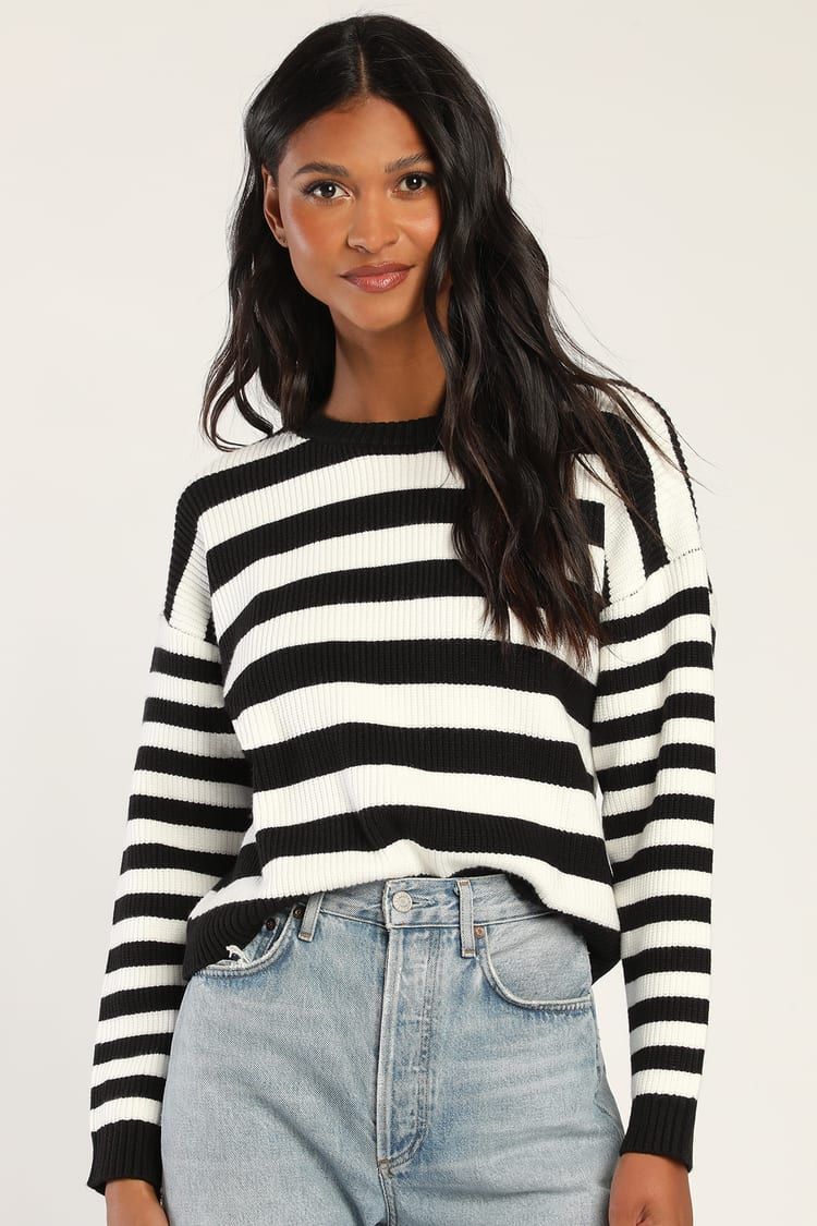 Dreamy Comfort Black and White Striped Ribbed Pullover Sweater | Lulus (US)