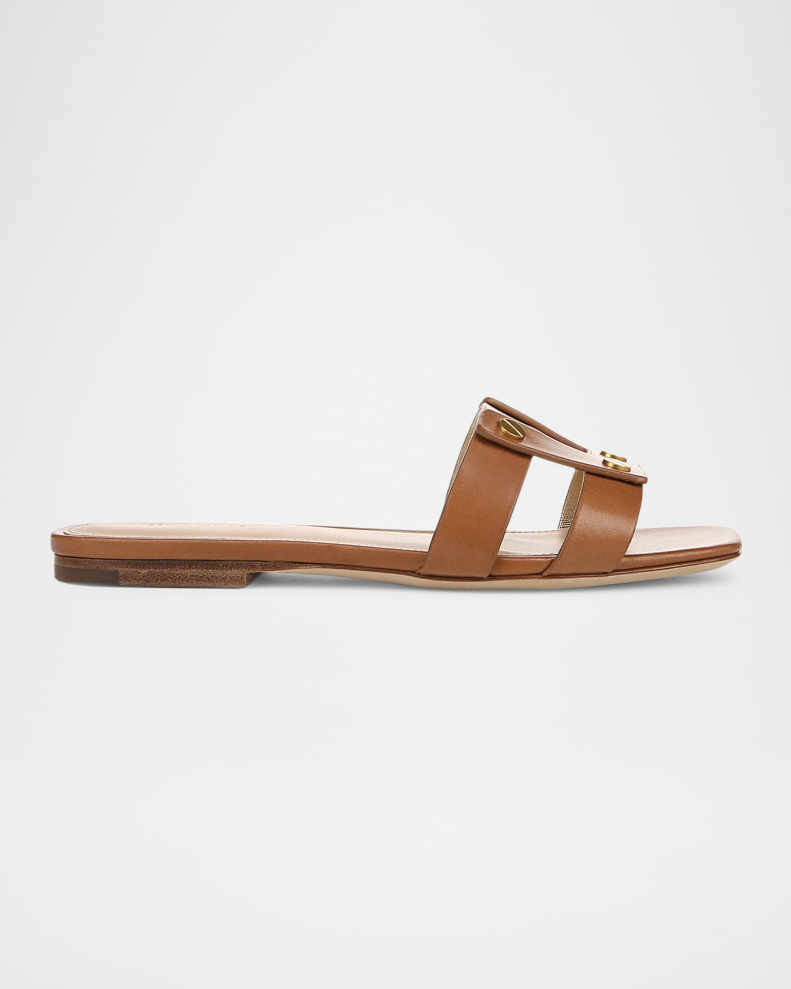 Veronica Beard Via Leather Flat Slide Sandals | Neiman Marcus