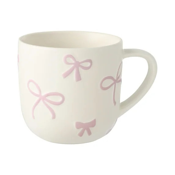 Mainstays 16.9-oz White & Pink Embossed Bow Glazed Ceramic Mug | Walmart (US)