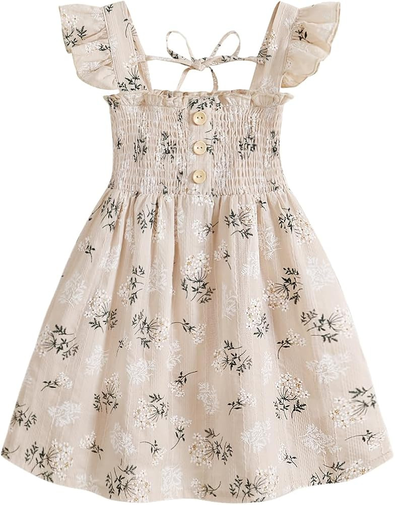 JEELLIGULAR Toddler Dress Ruffle Sleeveless Button Down Dress for Toddler Girl Dress Summer Beach... | Amazon (US)