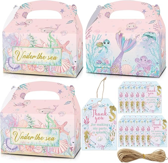 KARAQY Pink Under The Sea Party Favor Boxes, 12 Pcs Pink Ocean Animal Mermaid Fish Seashell Seaho... | Amazon (US)