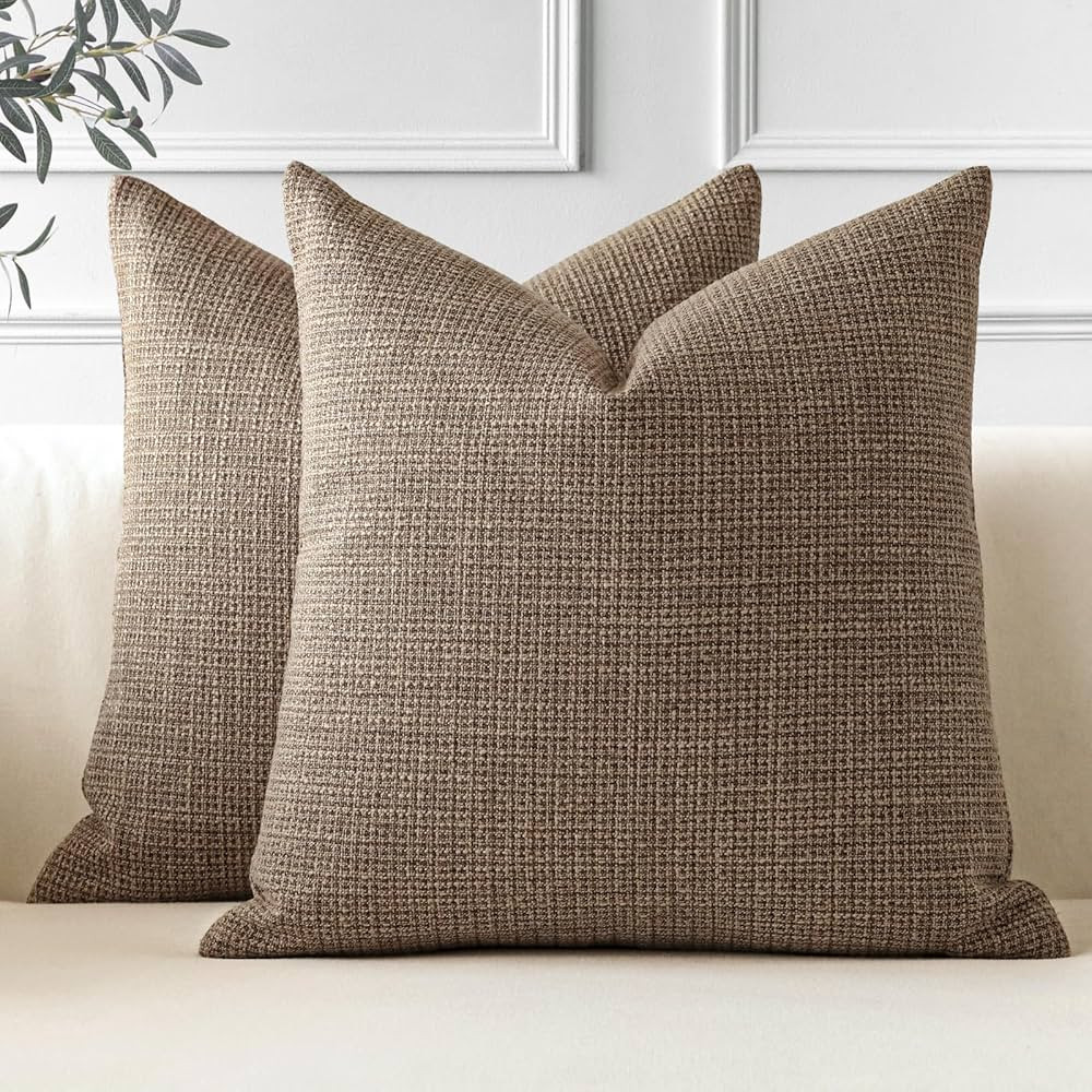 OTOSTAR Pack of 2 Throw Pillow Covers 18x18 Inch Linen Coffee Brown Pillowcases Farmhouse Decorat... | Amazon (US)