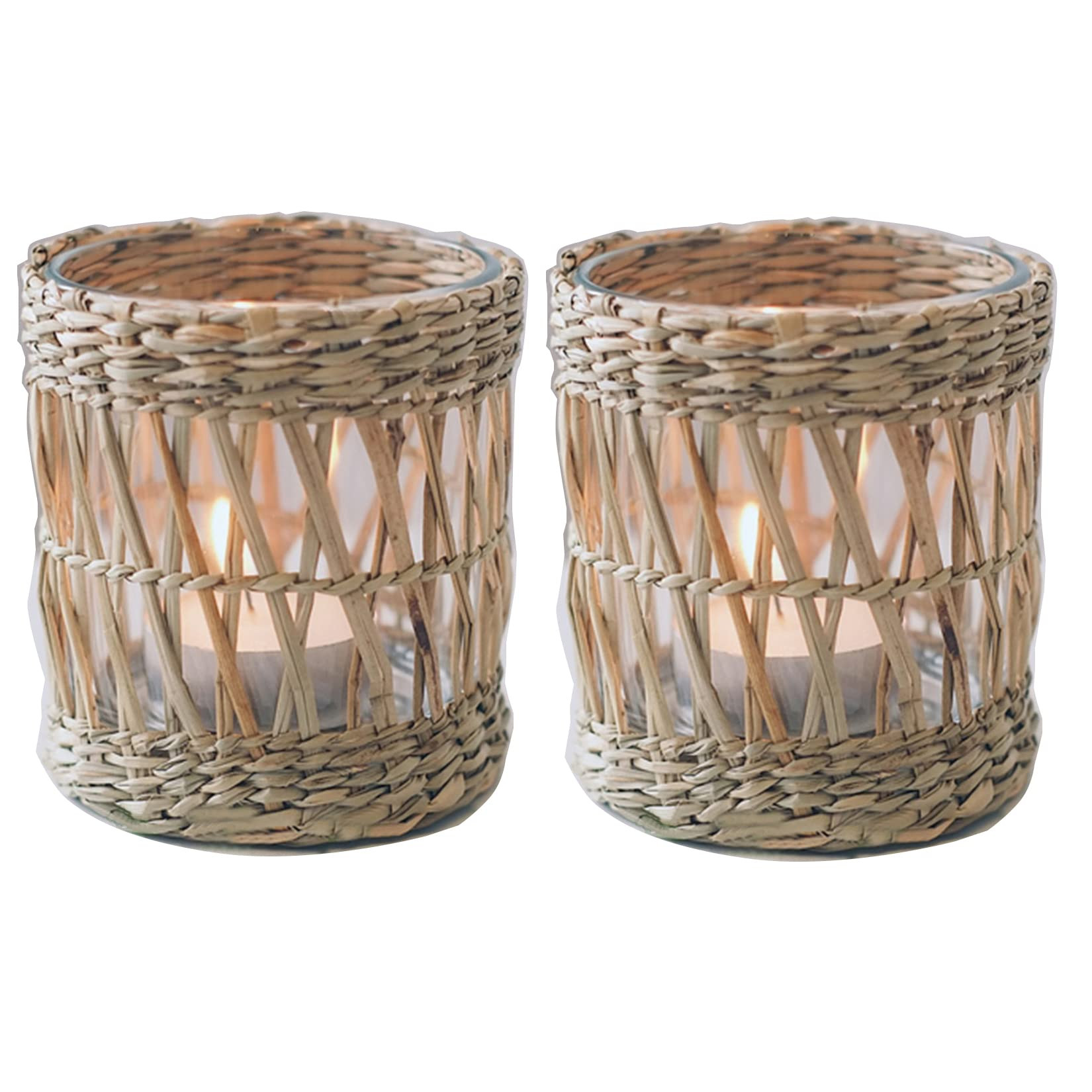 Wicker Rattan Woven Tea Light Candle Holder Set of 2, Handcraft Woven Votive Candle Holder, Rusti... | Amazon (US)