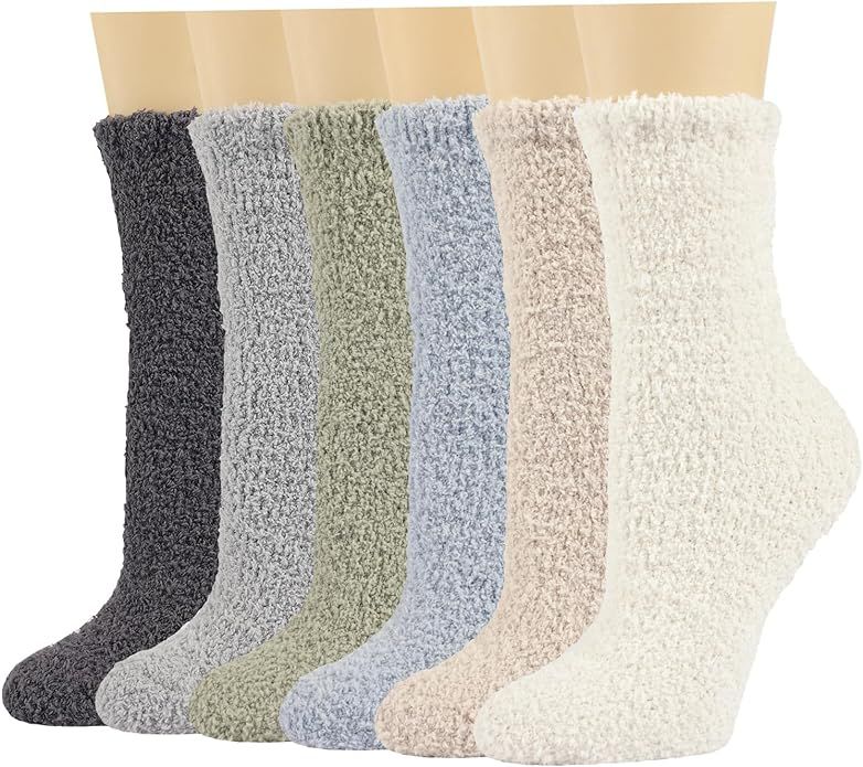 Plush Slipper Socks Women - Colorful Warm Fuzzy Crew Socks Cozy Soft for Winter Indoor | Amazon (US)