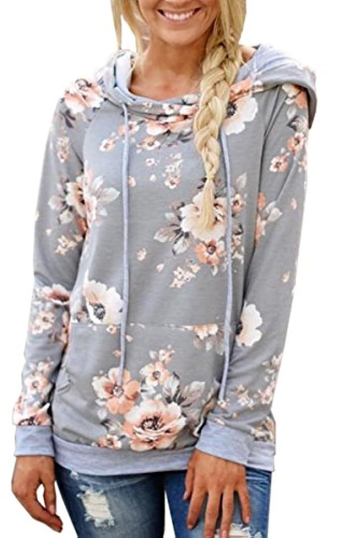 Angashion Women Hoodies-Tops- Floral Printed Long Sleeve Pocket Drawstring Sweatshirt with Pocket | Amazon (US)