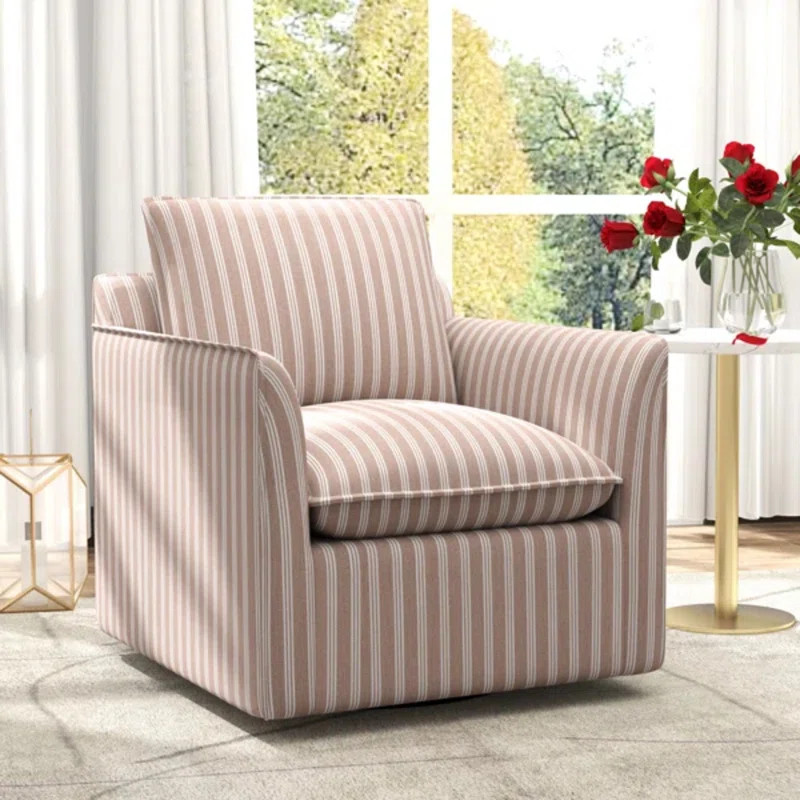 Kandyn 29.7" W Modern Soft Stripe Upholstered Swivel Barrel Chair with Removable Cushion | Wayfair North America