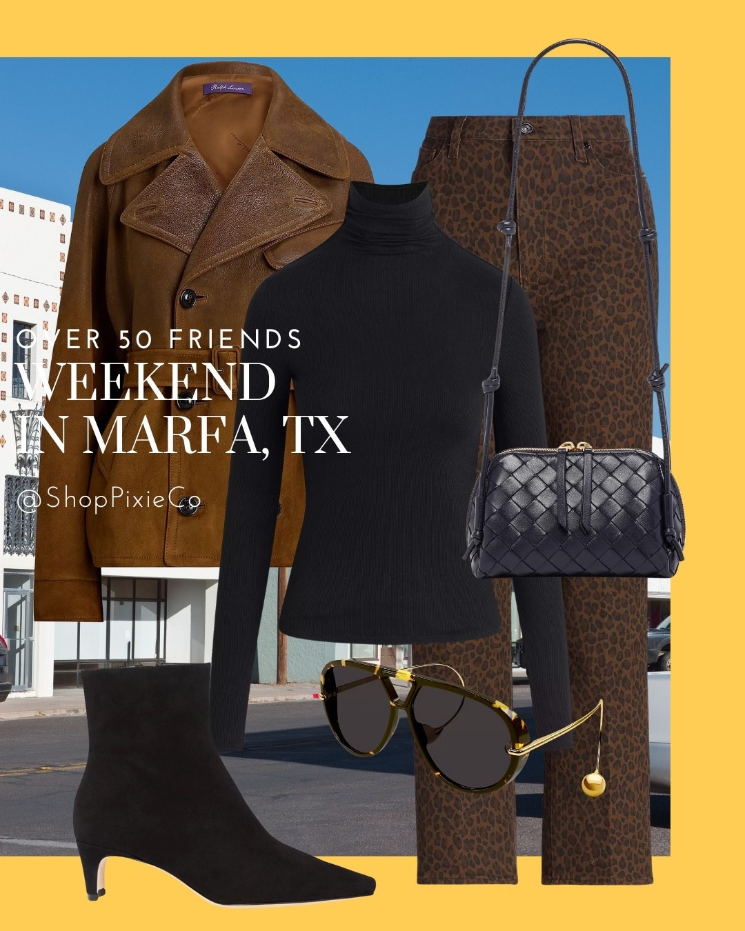 ✨ 3 Days in Marfa — Empty Nester Edition ✨
Cozy desert retreat + art-town style for early December 🌵🖼️

Day 1 – Friday
☕ Coffee at The Sentinel Marfa
🛍️ Boutique shopping + gallery stroll downtown
🍽️ Elegant dinner out
✨ Outfit: linen blazer + white blouse + tailored pants + loafers

Day 2 – Saturday
☕ Morning at Mutual Friends Coffee
🚶 Scenic walk + boutique finds
🛍️ More shopping + design stops
🌇 Dinner at a stylish spot
💄 Outfit: cashmere sweater + dark jeans + scarf + ankle booties

Day 3 – Sunday
☕ Brunch-café start
📸 Golden-hour desert drive or local market stop
🍤 Relaxed final dinner
👗 Outfit: knit top + chinos + slip-ons or midi dress + lightweight jacket

🌟 Style Tip: Keep to a palette of sand, ivory, olive or muted sage + one accent color (maybe rust or teal) for your photo posts.
✨ Follow @shoppixieco for more midlife-style + travel looks that blend comfort & chic.
#MarfaTX #MarfaStyle #Over50Style #EmptyNesterTravel #MidlifeFashion #DesertChic #ArtTownGetaway #TravelInStyle

#LTKSeasonal #LTKHoliday #LTKOver40