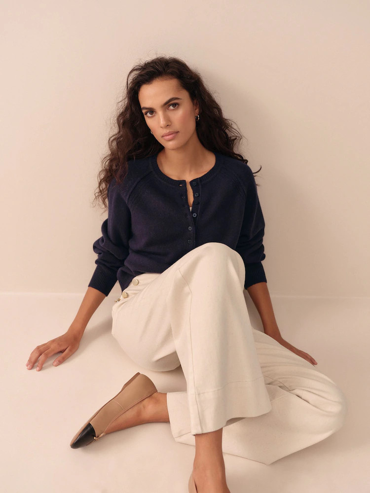 Navy Blue 100% Lambswool N.Premium Crew Neck Henley Jumper | Next EU