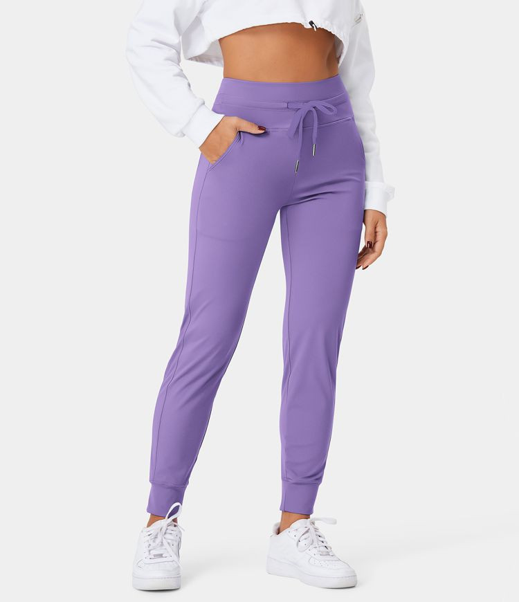 Cloudful™ Air Fabric High Waisted Drawstring Side Pocket Plain Full Length Joggers | HALARA