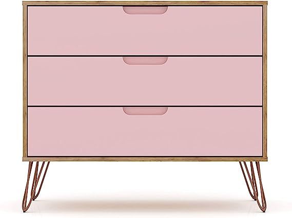 Amazon.com: Manhattan Comfort Rockefeller Mid-Century Modern 3-Drawer Bedroom Dresser, Natural, R... | Amazon (US)