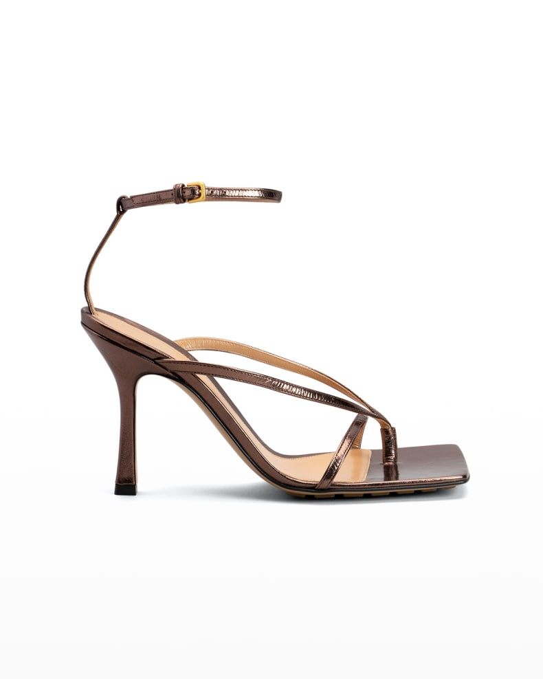Bottega Veneta Multi Strap Metallic Stretch High-Heel Sandals | Neiman Marcus