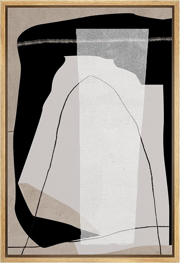 IDEA4WALL Framed Canvas Print Wall Art Geometric Black White Tan Paint Strokes Abstract Shapes Il... | Amazon (US)