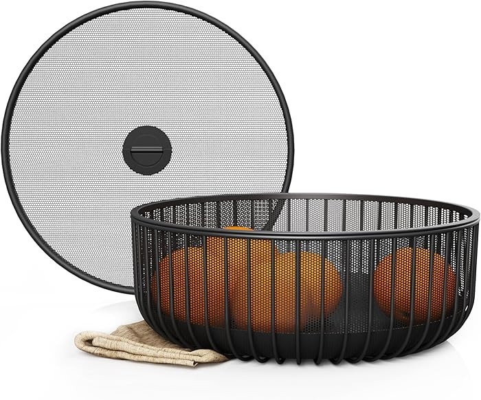 Metal Fruit Bowl with Mesh Lid and Basket - Fruit and Vegetable Holder For Kitchen Counter - Coun... | Amazon (US)