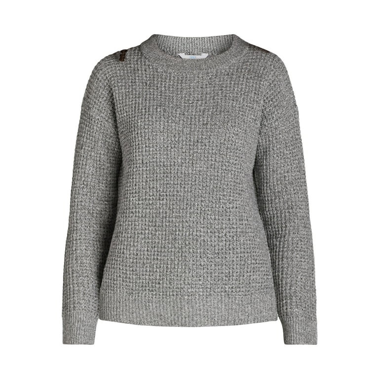 Time and Tru Women's and Women's Plus Waffle Stitch Sweater with Long Sleeves, Midweight, Sizes X... | Walmart (US)