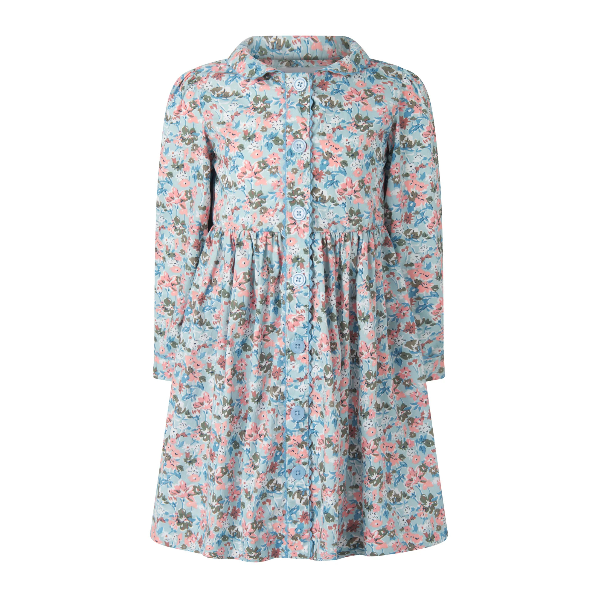 Blue Floral LS Button-front Dress | Rachel Riley
