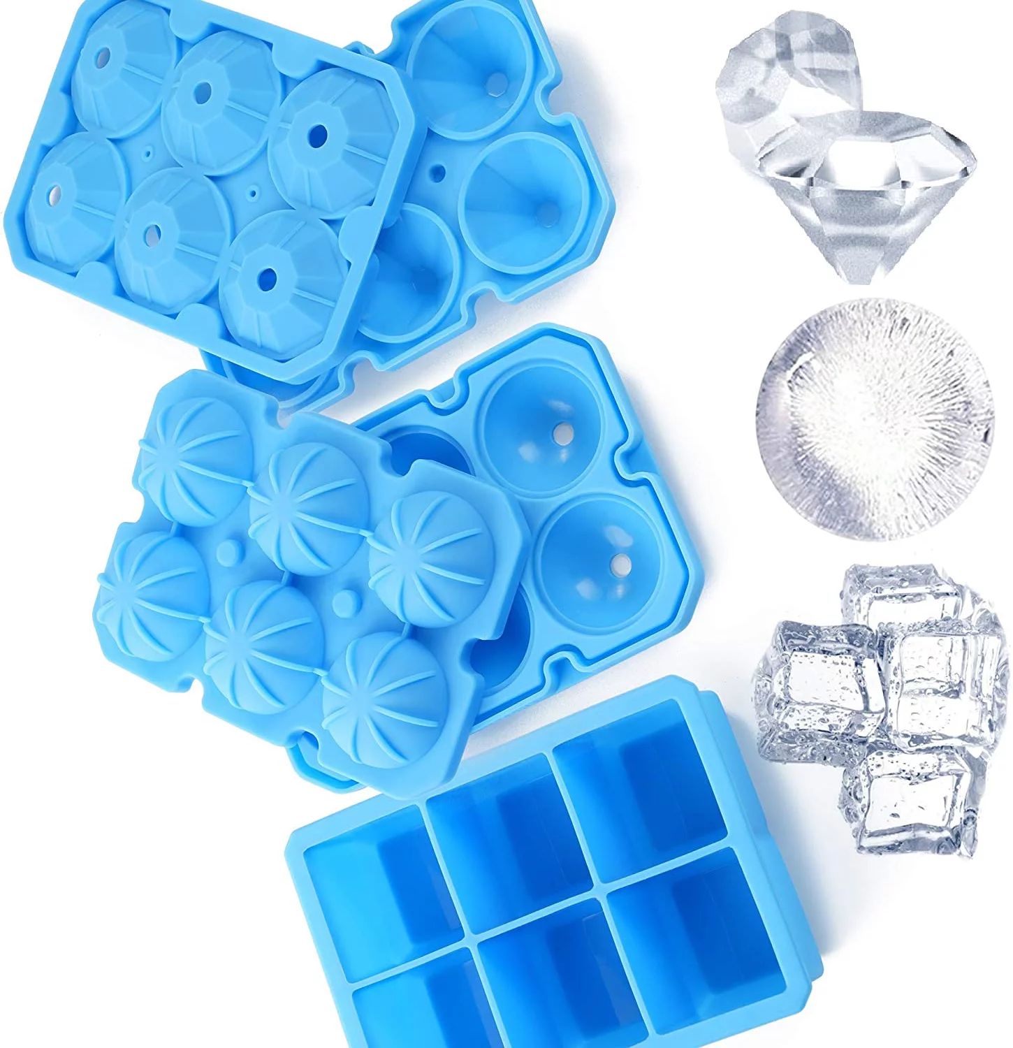 Ice Cube Trays,  3 Pack Silicone Large Round Ice Cube Tray Square Diamond Ice Cube Trays, Reusabl... | Walmart (US)