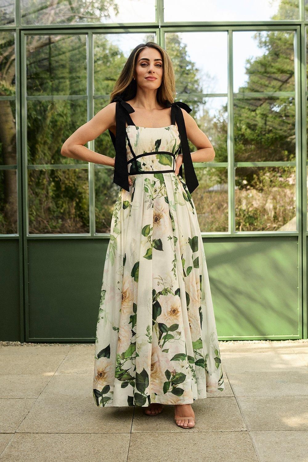 Lydia Millen Spring Floral Silk Cotton Woven Strappy Dress | Karen Millen UK + IE + DE + NL