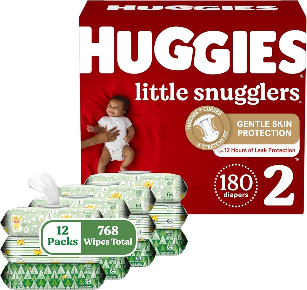 Huggies Little Snugglers Diapers & Wipes Bundle: Huggies Little Snugglers Size 2 Baby Diaper, 180... | Amazon (US)