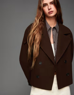 Bershka Soft trench coat in brown | ASOS (Global)