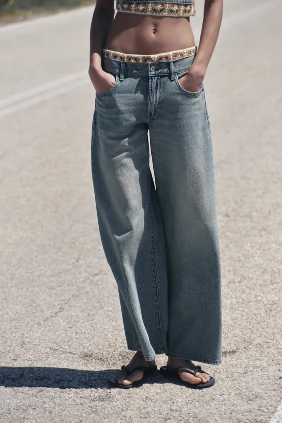 Z1975 LOOSE FIT MID-RISE CROCHET JEANS | Zara UK