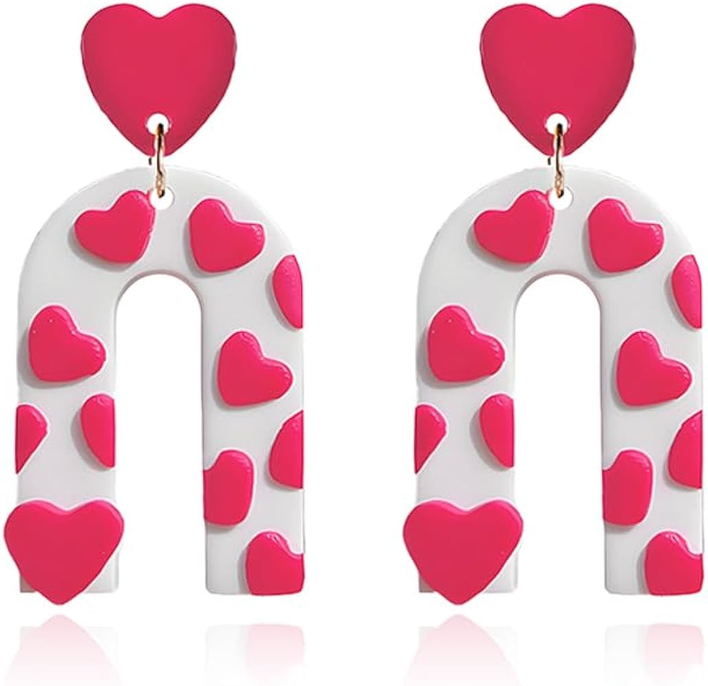 Heart Hoop Earrings for Women Handmade Clay Heart-Shaped Earrings Pink Love Heart Dangle Earrings... | Amazon (US)