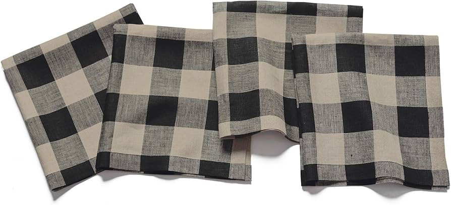 Solino Home Linen Buffalo Plaid Napkins – 20 x 20 Inch Cloth Dinner, Set of 4 100% Pure Linen B... | Amazon (US)